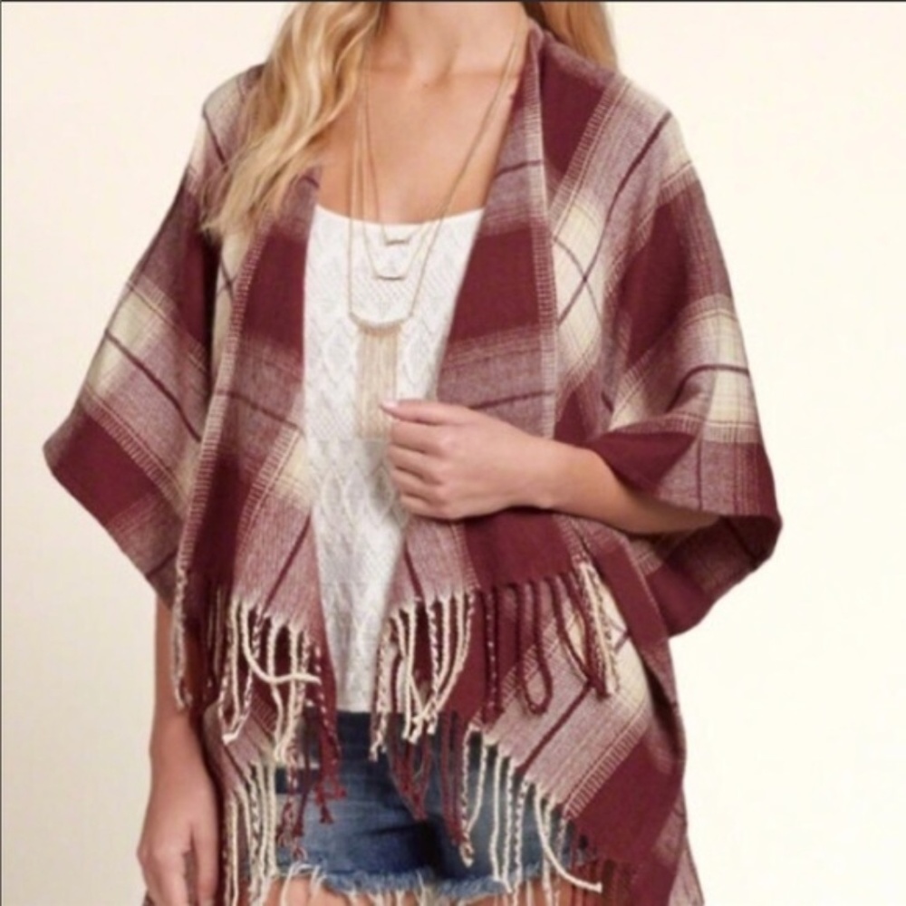 Hollister Red Plaid Poncho
